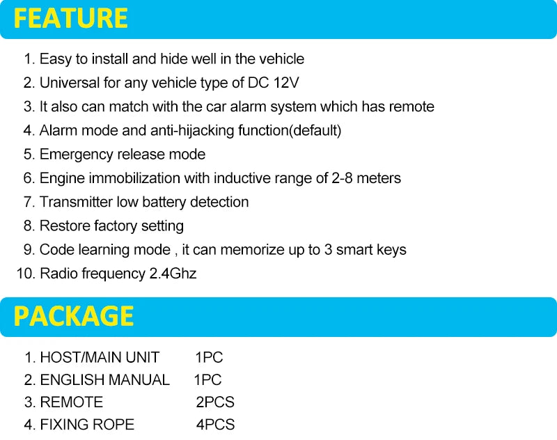 Inmovilizador GA-16 2,4 G, sistema de alarma para automóvil con bloqueo de motor antisecuestro inalámbrico, dispositivo de corte de circuito inteligente, llave RFID inteligente