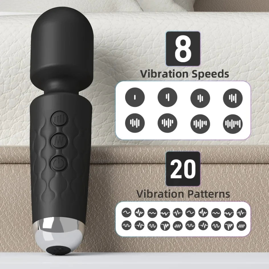 Vibrador AV potente de 20 velocidades para mujeres, estimulador de clítoris, punto G, pezón, consolador con varita mágica, masturbación femenina, juguetes sexuales para adultos