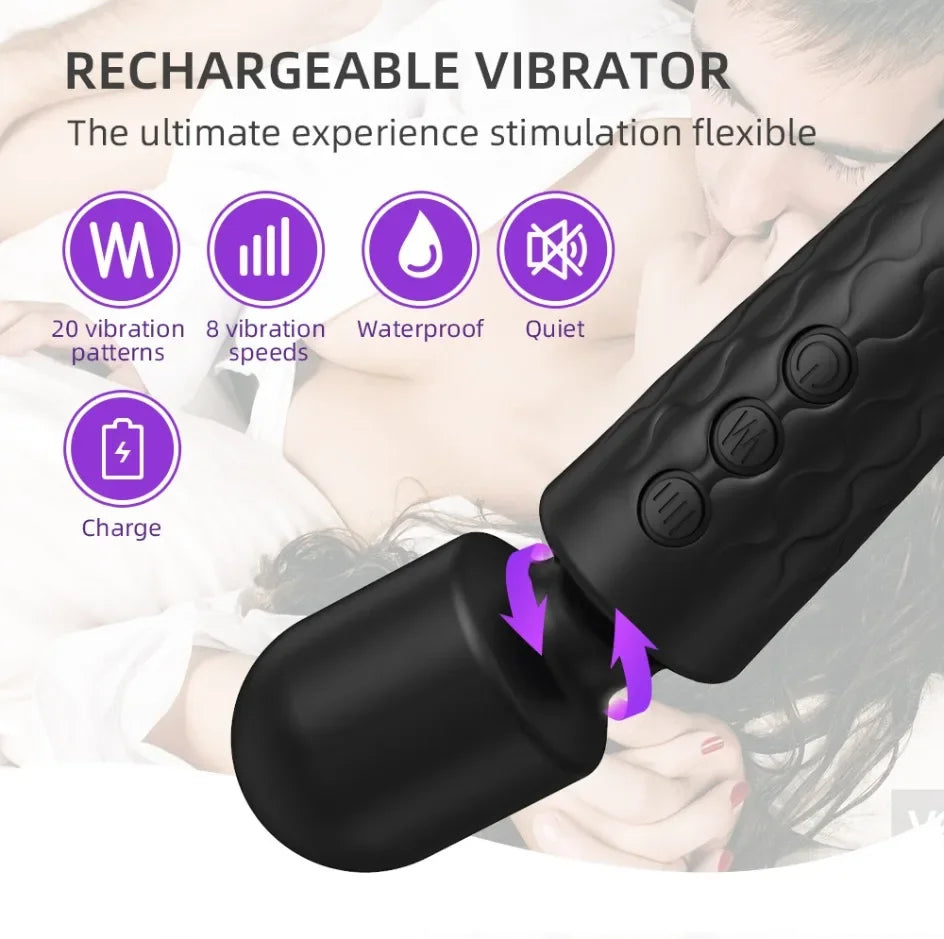 Vibrador AV potente de 20 velocidades para mujeres, estimulador de clítoris, punto G, pezón, consolador con varita mágica, masturbación femenina, juguetes sexuales para adultos