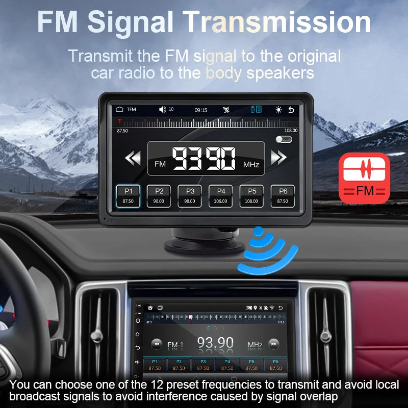 Hippcron - Radio para coche de 7 pulgadas, reproductor de vídeo multimedia, Carplay inalámbrico y Android Auto inalámbrico, pantalla táctil universal portátil