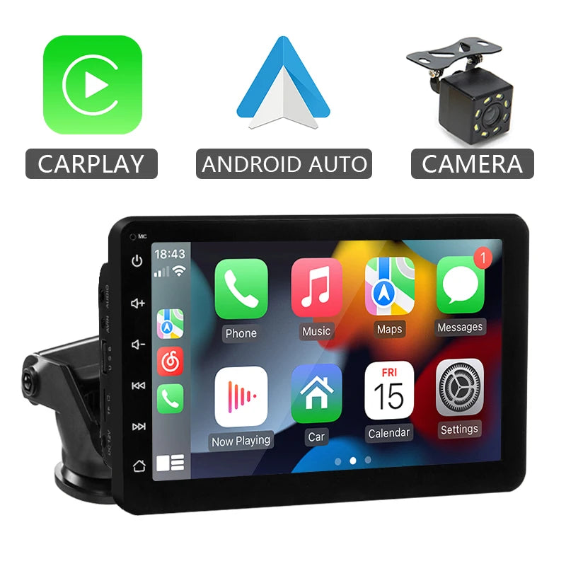 Hippcron - Radio para coche de 7 pulgadas, reproductor de vídeo multimedia, Carplay inalámbrico y Android Auto inalámbrico, pantalla táctil universal portátil