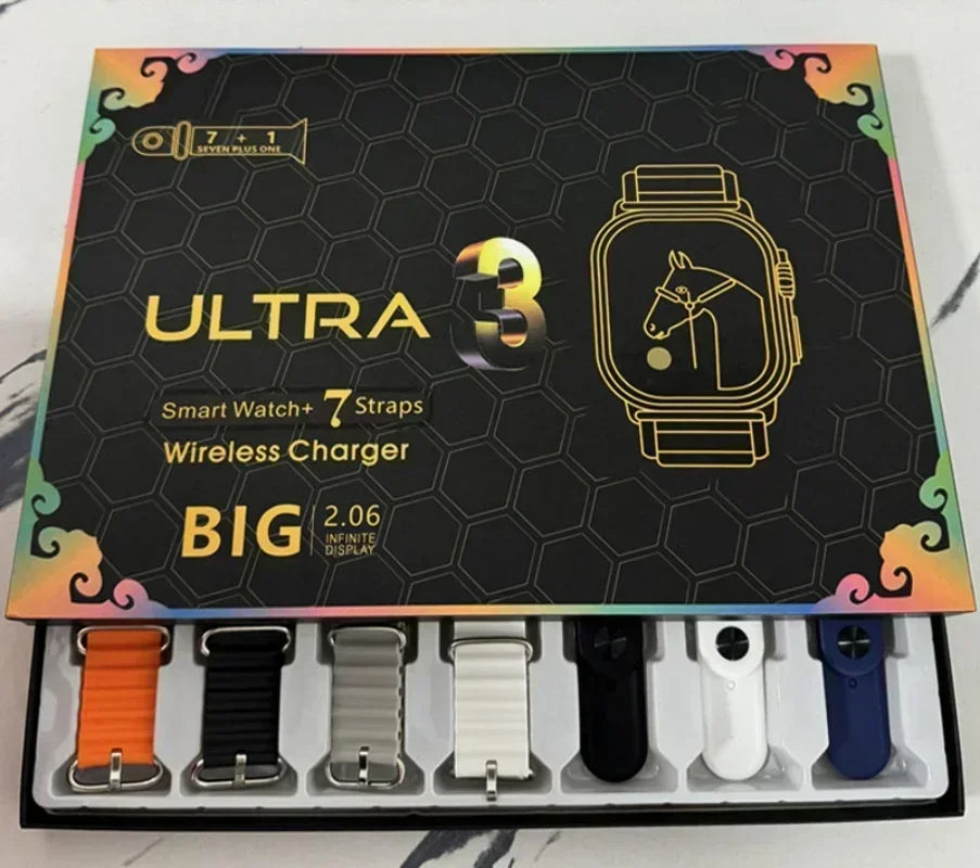 ﻿2024 7 Correas de reloj Nuevo reloj inteligente Watch10 Ultra 3 Pantalla circular Amoled 2.2HD Monitoreo de ECG Reloj inteligente Reloj de pulsera