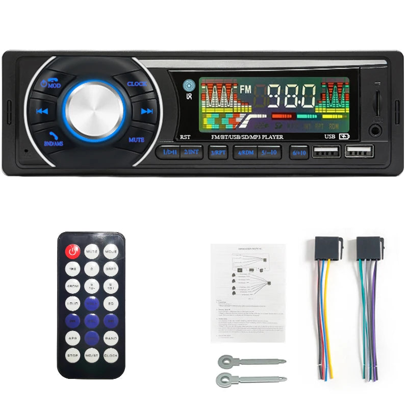 SINOVCLE - Radio de coche de 1 DIN con Bluetooth, reproductor de MP3 estéreo, receptor FM, 12 V, compatible con carga de teléfono, tarjeta AUX/USB/TF, kit para tablero