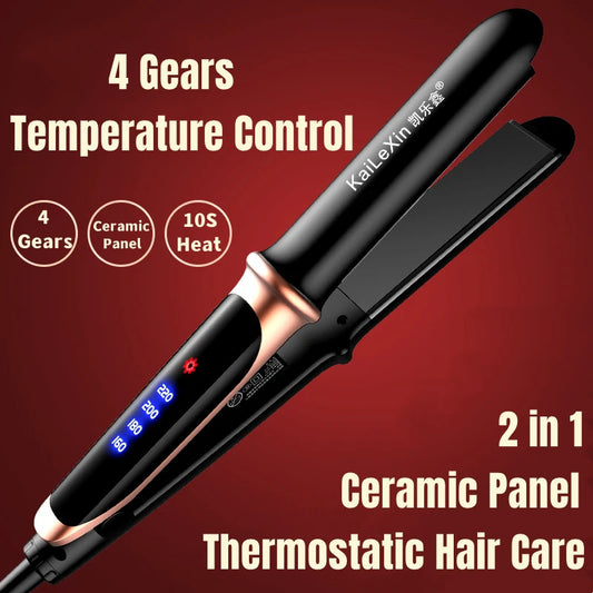 Plancha de pelo profesional 2 en 1 con 4 velocidades y temperatura ajustable, herramienta de peinado de calentamiento rápido para cabello húmedo o seco