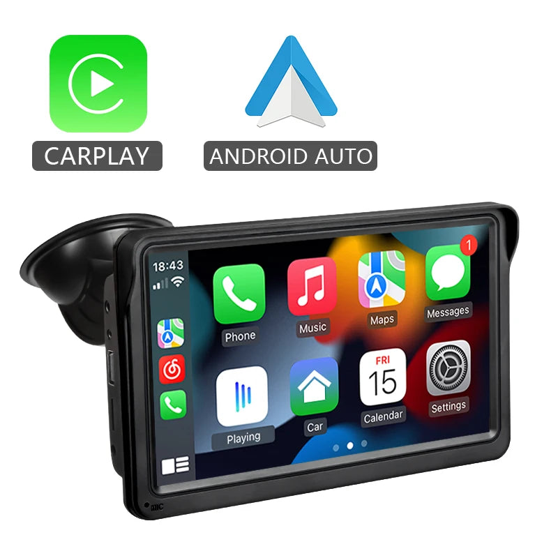 Hippcron - Radio para coche de 7 pulgadas, reproductor de vídeo multimedia, Carplay inalámbrico y Android Auto inalámbrico, pantalla táctil universal portátil