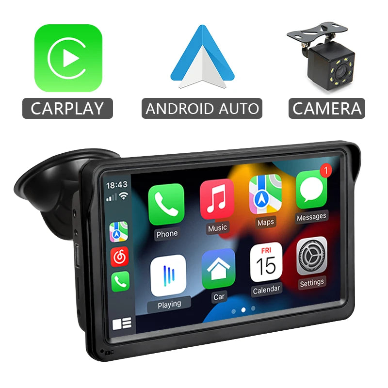 Hippcron - Radio para coche de 7 pulgadas, reproductor de vídeo multimedia, Carplay inalámbrico y Android Auto inalámbrico, pantalla táctil universal portátil