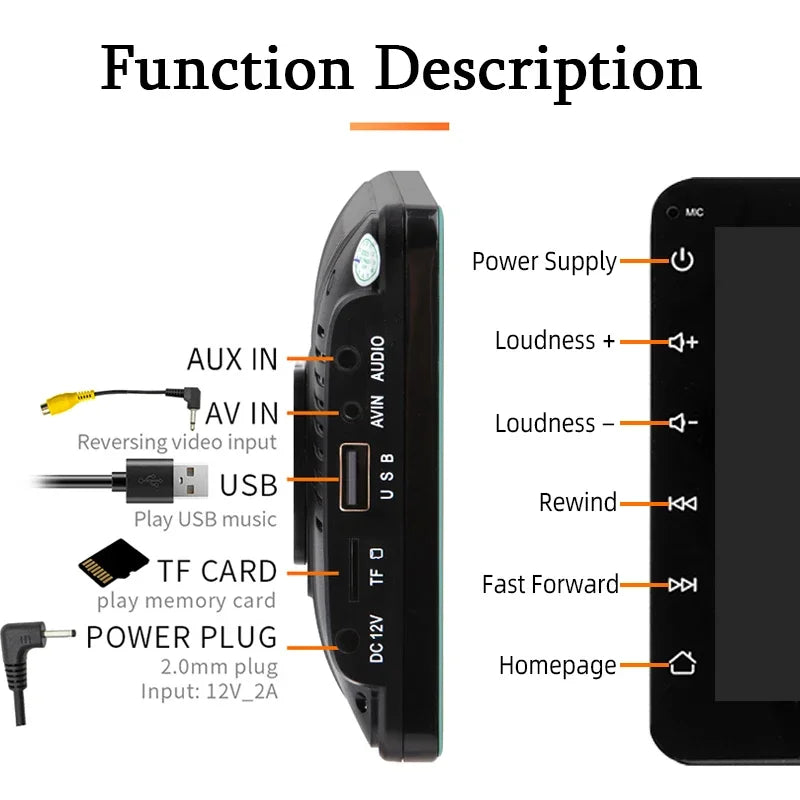 Hippcron - Radio para coche de 7 pulgadas, reproductor de vídeo multimedia, Carplay inalámbrico y Android Auto inalámbrico, pantalla táctil universal portátil